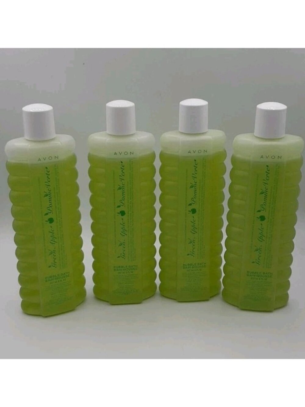 NEW Vintage Avon Green Apple Bubble Bath 8 oz Bottles Set of 4 Rare Scent